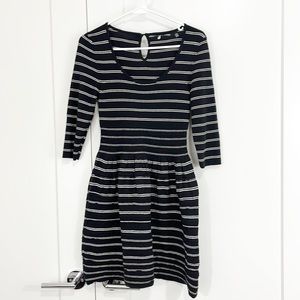 Anthropologie Knitted & Knotted Small Petite Black Stripe Long Sleeve Knit Dress